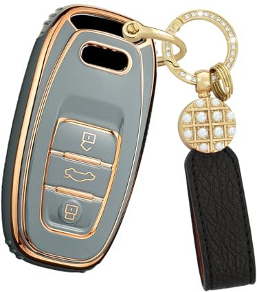 Ysbxitu Autoschlüssel Hülle für Audi Schlüsselbox keyless go schutz Passt für Audi A1 A3 A4 A5 A6 A8 C7 C8 B8 4G RS6 B8 Q5 Q7 Q8 Staubdicht Schutz Schlüssel Gehäuse Fernbedienung Cover B grau