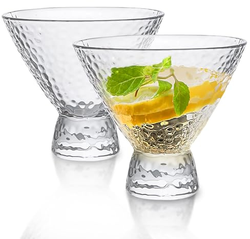 LEMONSODA Clear Hammered Martini Glass Set of 2 - Barware for Martini, Cosmopolitan, Manhattan, – Modern Handcrafted Barware for Home Entertaining - Textured 8.5oz (250ml)