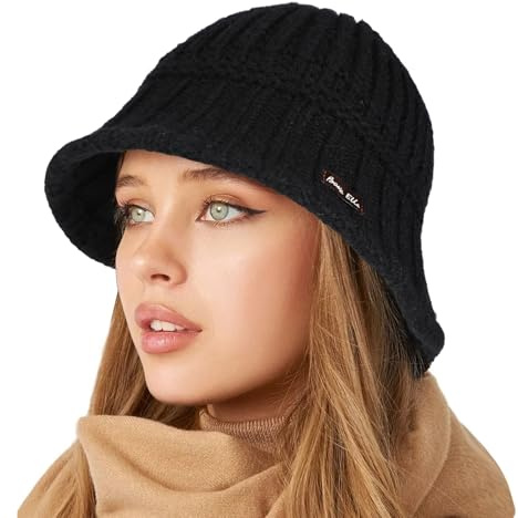 TAGVO Warme Strickmütze Damen, Atmungsaktiv Runder Wintermütze Fischerhut Beanie Mütze mit Technologie des Strickens, Fashion Casual Elegante Frauen Outdoor Dress Up Hut Pelzig Bucket Hat für Wandern