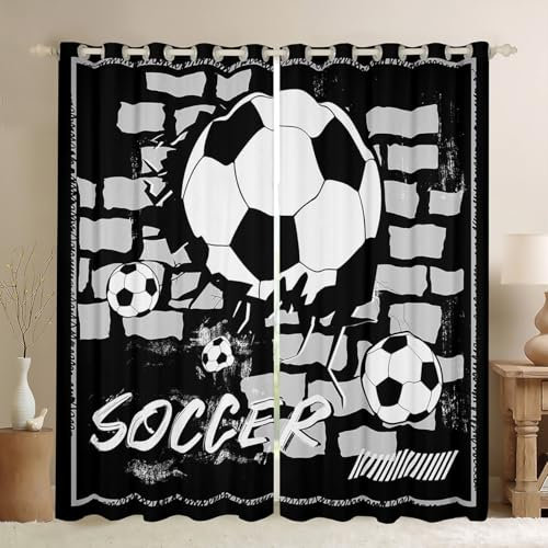 Homemissing Cortinas de ventana de deportes de balón, cortinas de fútbol para niños, niñas, juego de balón de fútbol, cortinas de ventana de la Copa del Mundo, tratamientos de ventana de bola blanca y