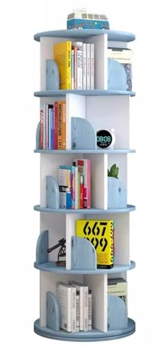 Drehbares Bücherregal mit 5 Etagen, freistehend, drehbar, um 360 Grad drehbar, drehbar, rund, Regal für Wohnzimmer, Schlafzimmer, Blau (5 Etagen)