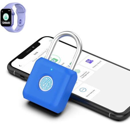 Fingerprint Padlock eLinkSmart Locker Lock for Boys Gym Sapphire Blue with Phone App Metal Padlock for School Sports Hook Tool Box Backpack Luggage