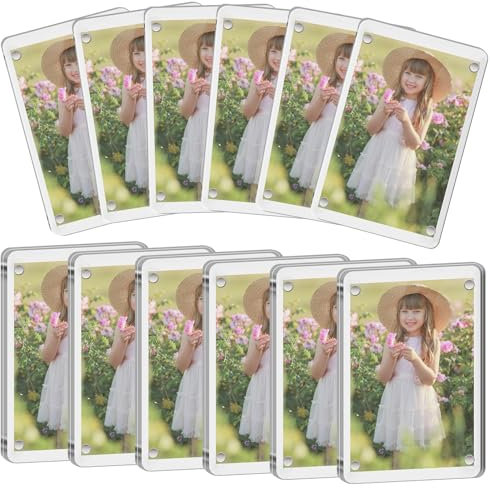 GOMETY 12er-Set Acryl-Bilderrahmen 6x9cm, Klarer Doppelseitige Magnete Bilderrahmen, Magnetische Bilderrahmen für Kühlschrank, Desktop-rahmenlose Bilderrahmen Geldbörse Kleine Bilderrahmen 5x8cm