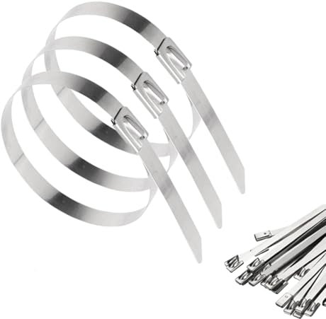 Eruceky 50 Pezzi Fascette Inox Adatto, Fascette in Acciaio Inox Autobloccanti, Fascette Metalliche Lunghe, Per Bende Termiche Scarico, Fasci Di Cavi