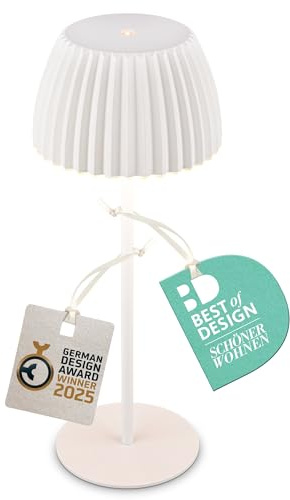 BRILONER - Riffle Lampe de table LED sans fil IP44 avec bord lumineux, variateur tactile, batterie remplaçable, lampe de chevet sans fil, German Design Award Winner 2025, 14,5x36,5 cm, blanc