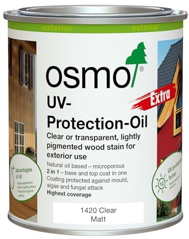 Osmo UV Protection Oil Extra 1420 Clear Matt 750ml – Natural Oil-Based Wood Finish for Exterior Cladding & Vertical Timber – Microporous Protection – Water & Dirt Repellent
