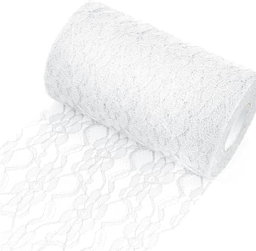 Tischläufer Spitze Weiß 15cm x 22.8m Vintage Tischläufer Spitze, Exquisit Spitzenstoff Deko,Frei geschnitten, Tischband Spitzenband für Tischdeko Kommunion Hochzeit Feier Taufe Fest Dekoration DIY