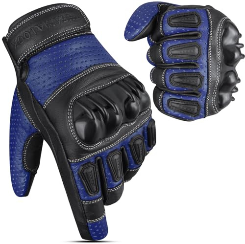 The AMA LOOK Leather Motorbike Gloves, Knuckle Protective Touchscreen Motorcycle Gloves Racing Riding Gloves for Men and Women