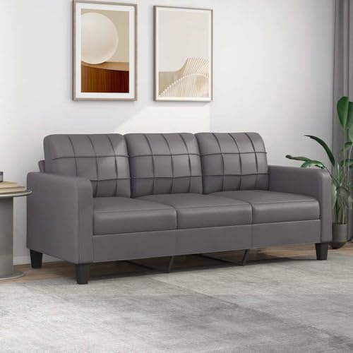 Hommdiy 3-Sitzer-Sofa Couch für Wohnzimmer, Polstersofa mit Metallgestell, Loungesofa Wohnzimmersofa Wohnzimmermöbel Grau 180 cm Kunstleder