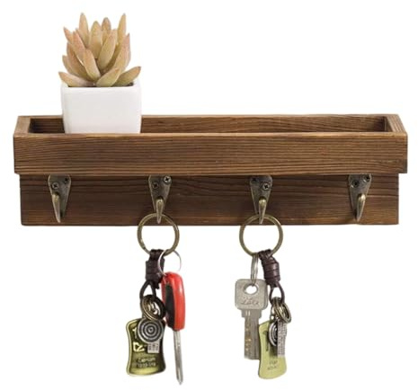 Generisch Mensola sospesa da parete – Organizer vintage con 4 ganci portachiavi in metallo | Contenitore compatto per soggiorno, cucina, bagno, ufficio, appartamento, ingresso, decorazione per la casa