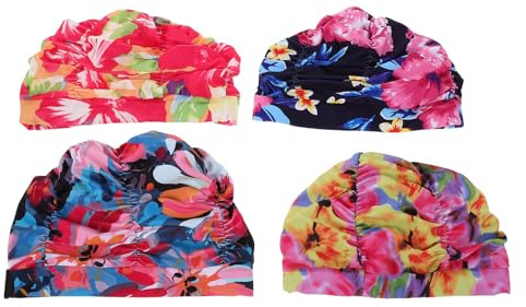 TOYANDONA 4pezzi Cuffia da Nuoto Stampata Cuffia da Bagno Elastica in Nylon Protezione per Orecchie Adatta per Donne e Uomini