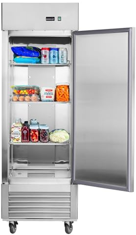 27W Commercial Reach-In Freezer, 1 Solid Door Stainless Steel Upright Freezer, 18.68 Cu.ft Fan Cooling Freezer for Restaurants