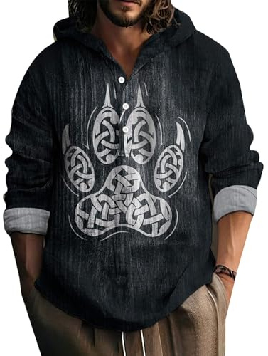 Brand-dashcos Camisas Viking Camisa Informal con Capucha para Hombre Símbolo nórdico Lobo Camisas Retro de Manga Larga Jersey Informal