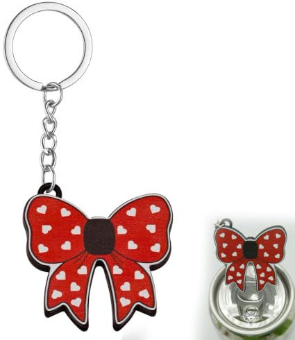 Butterfly Soda Keychain Bottle Opener, Soda Can Opener/Can Tabs/Topless, with Keychain Strap, Suitable for Long Nails, Kids, Sore Hands, Arthritis, Red Heart Pattern