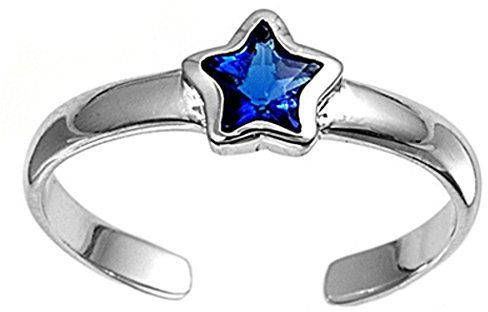 Zehenring aus 925 Sterling Silber als Fußschmuck für Damen, Herren und Mädchen, Größenverstellbar, blauer Zirkonia Stern 3