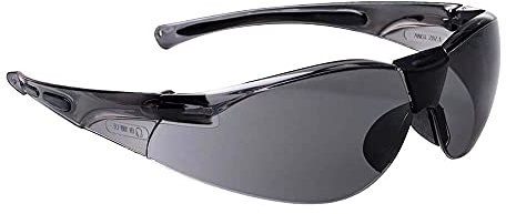 Portwest PW39 Extra Wrap Around Safety Glasses | Smoke, One Size, EN 166, EN 170, EN 172, UKCA, Lightweight UV Protection, Dual Material Side Arms, Anti-Scratch Coating