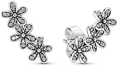 PANDORA Orecchini a bottone con margherita in argento con zirconi cubici trasparenti