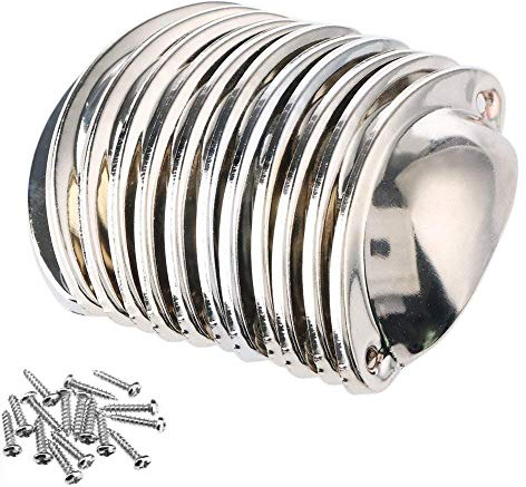 Lot de 12 poignées en forme de coquille en fer chromé demi-lune vintage pour porte de placard, tiroir, placard, armoire, tirettes 8,1 x 3,2 cm avec vis (argent)