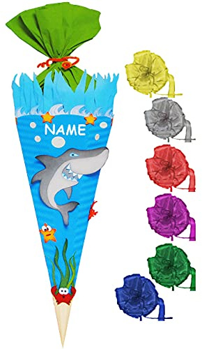 alles-meine.de GmbH BASTELSET Schultüte - Hai Fisch & Unterwasser Welt - 85 cm - incl. Schleife + Name - mit/ohne Kunststoff Spitze - Zuckertüte - Set zum selber Basteln - ..