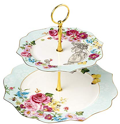 Linlins Présentoir à gâteau à 2 étages en porcelaine anglaise Motif rose rose
