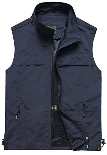 Gihuo Men's Causal Lightweight Outdoor Vest Quick Dry Outdoor Multi Pockets Travel Safari Fishing Vest (Large, Style3-Navy)