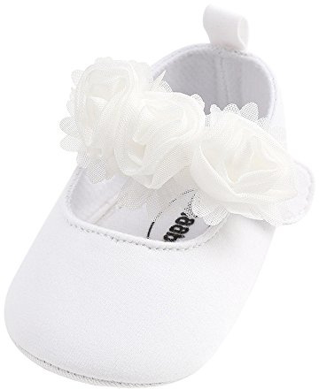 Baby Girl Soft Sole Crib Shoes - Toddler Mary Jane Princess Wedding Party Christening Baptism Shoes - White