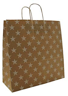 PGV Papiertaschen Papiertüten braun mit Kordel - Sterne Weiss - Verschiedene Größen und Mengen (25 Stück, 35 + 14 x 35 cm)