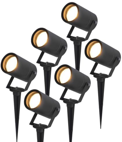 HOFTRONIC - 6er Spikey LED Strahler mit Erdspieß 4 Watt 4000K Schwarz IP64 Wasserdicht Außenlampe für die Beleuchtung von Garten, Terrasse, Pflanzen, Wegen, Teich Außen-Strahler Gartenstrahler