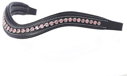ExionPro gebogenes, gepolstertes Stirnband aus Leder in hellem Rosa & hellem Amethyst für Trensen|Diamant-Bling Englisches Dressur-Stirnband|Größe – Full, Cob, Over, Pony|Farbe-Braun, Schwarz