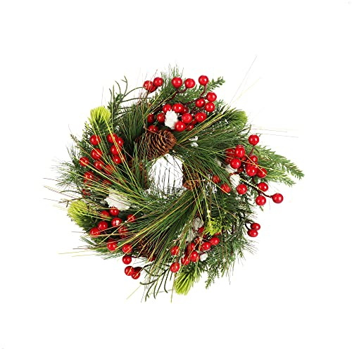 COM-FOUR® Corona de Puerta de Navidad - Corona de Adviento con piñas, Bayas y Hojas - Corona Decorativa - Decoración navideña - Corona de Mesa - Corona de Navidad