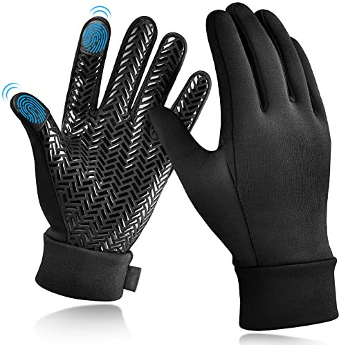 Kinder Winterhandschuhe Outdoor Thermo Handschuhe - Touchscreen Fleece Running Kinderhandschuhe Fahrradhandschuhe Laufhandschuhe mit Anti-Rutsch Full Finger für Ski Fußball Lauf Schwarz 8-10 jahre