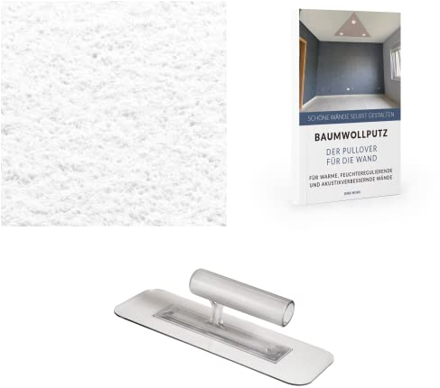 Baumwollputz Shop Putz für Innen aus Baumwolle Probierpaket - bestehend aus 250g Baumwollputz für ca 1m², 1 Glättkelle und 1 Ratgeber, Weiß