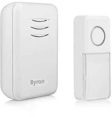 Byron DBY-22311NP - Kit de Timbre inalámbrico, Incluye el Timbre de Puerta y pulsador inalámbrico, 80 dB, Volumen y melodía Ajustables (16 melodías)
