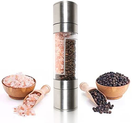 Newaner Juego de molinillo de sal y pimienta dual 2 en 1, acero inoxidable con mecanismo de cerámica ajustable, mecanismo de cerámica (sin sal y pimienta)