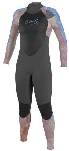 O'Neill Women's Epic 3:2mm Back Zip Full Wetsuit, Durable Warmth with Good Flexibility for Surfing and All Water Activities, Graphite/Desert Bloom/Drift Blue, 4