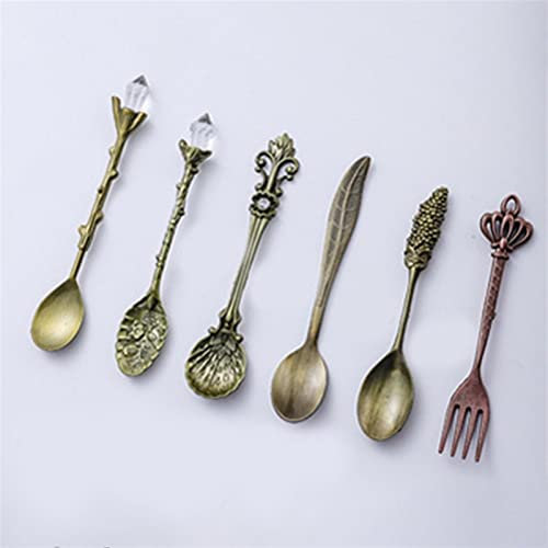 SHALOLY Bestecksets 36PCs /6 Sets Vintage Zinklegierung Metall Geschirr Set Hof Stil Kaffee Dessertlöffel Besteck Gold Haushalt Party Geschirr Set Edelstahl (Color : Gold Color) (Antique Bronze
