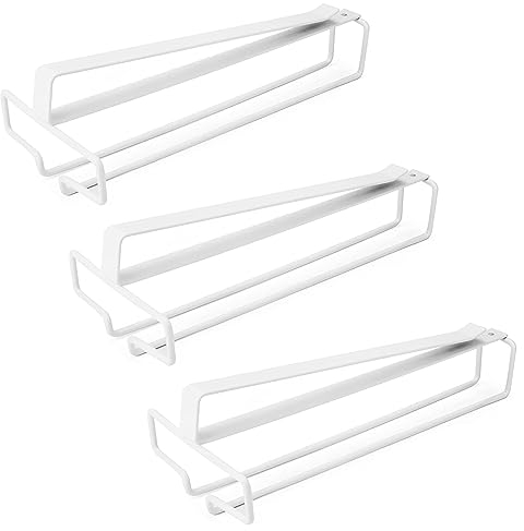 3 Pièces Porte Verre à Vin Suspendu, Support de Verre à Vin Sous Armoire, Porte-Verres à Pied Suspendu Sans Perçage, Métal Accroche-verres Pour étagère pour Cuisine Café Bar Restaurant (Blanc)
