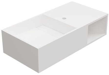 Venta-unica - Lavabo suspendido con encimera de Solid Surface con Estante - Blanco - Ancho 80 x Prof. 40 x Alt. 20 cm - GOYOKO