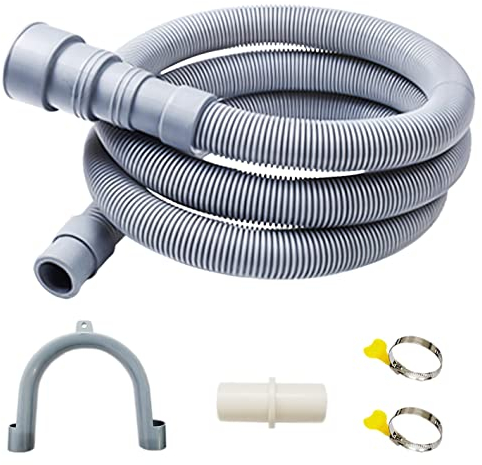 Kit d'extension de tuyau de vidange flexible pour machine à laver avec 1 adaptateur d'extension, 2 colliers de serrage, 1 support de tuyau en U (3 mètres)