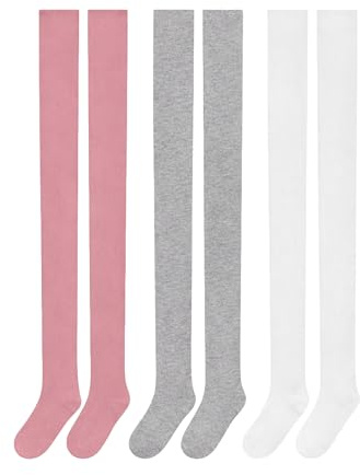 Basic Treasure Lot de 3 Collants Fille, Gris/Blanc/Rose, 134-140