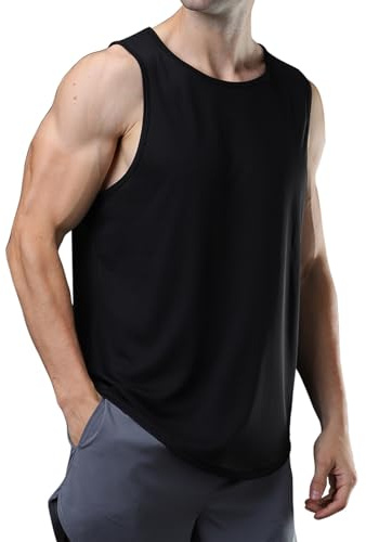 meioro Men's Mesh Tank Top Shirt, Quick Dry Sleeveless Shirts Fitted Muscle Tank Tops, Sport Round Neck T-Shirt Men Summer Gym Workout Vest Breathable Training Bodybuilding Fitness Undershirt Black