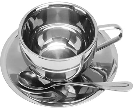 Taza De Café Con Platillos Y Cuchara, Juego De Tazas De Café Con Aislamiento De 180 Ml/6.08 Oz Taza De Café De Acero Inoxidable Taza De Café Taza De Café Expreso De Doble Pared Taza De Capuchino