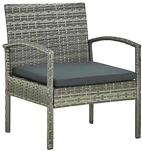 ZEYUAN Gartenstuhl mit Kissen, Balkonstuhl, Garten Stühle, Gartensessel, Balkon Stühle, Terrassenstühle, Balkonmöbel, Garden Chair, Poly Rattan Grau