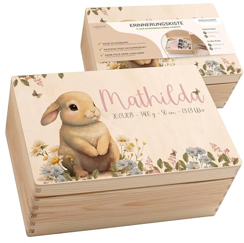 KIDSMOOD - Erinnerungsbox Baby, personalisierte Holzkiste mit Deckel, Ideal zur Aufbewahrung von Erinnerungen und als Geschenk zur Geburt, Taufe oder als Geburtstagsgeschenk für Mädchen und Jungen