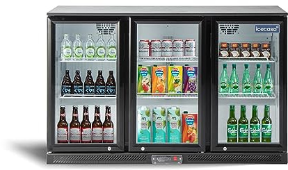 ICECASA 52.6 W Beverage Refrigerators 3 Glass Door Back Bar Refrigerator Commericial Undercounter cooler Wine Merchandiser 11.7 Cu.ft for Soda Beer