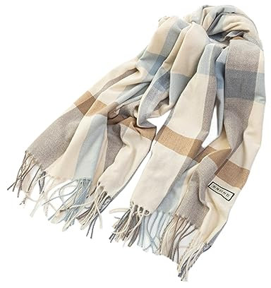 RUDDOG Schals & Tücher Für Damen Schal Frauen Winter Plaid Druck Quasten Imitation Kaschmirschal Mit Mittlerer Länge Warmer Schalschalel-Typ A - Hellblaue Khaki -Streifen