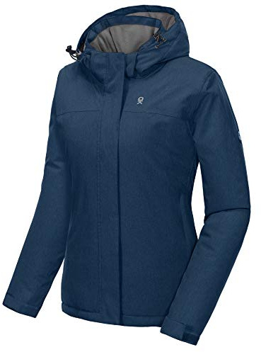Little Donkey Andy Skijacke Damen Wasserdichte Warm Snowboardjacke Winddichter Outdoorjacke mit Abnehmbarer Kapuze Blaugrau meliert XL