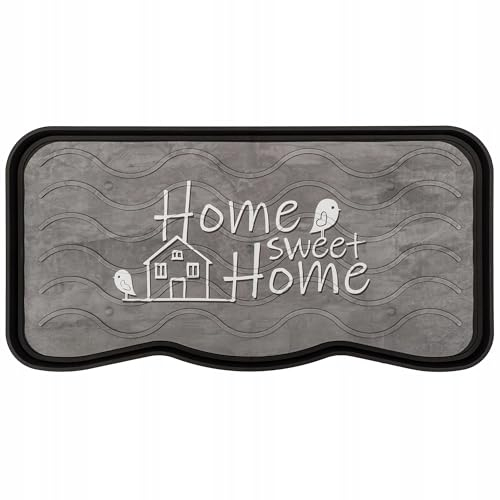 e-floor Schuhabtropfschale gedruckt | Sweet Home | 38cm x 75cm | Grau | Schuhmatte | Schuhablage | Schuhunterlage | Abtropfschale für Schuhe Regen Herbst Winter | Napfunterlage