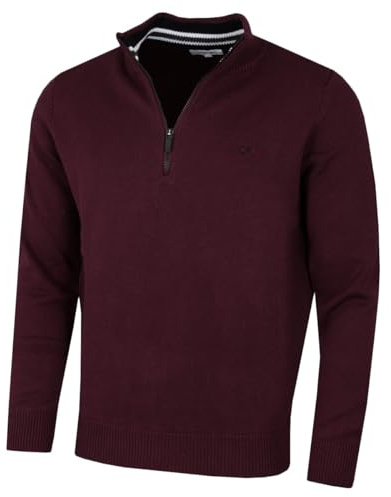 Calvin Klein Mens 1/2 Zip CK Golf Sweater - French Burgundy Sport - M