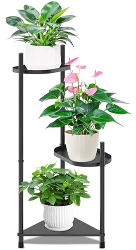 KHayRovies 3 Etagen Blumenregal Pflanzenregal, Metall Pflanzenständer Blumentopfstände, Blumenbank Pflanzentreppe Blumentreppe für Zimmerecke Wohnzimmer Balkon Innen Garten (C)